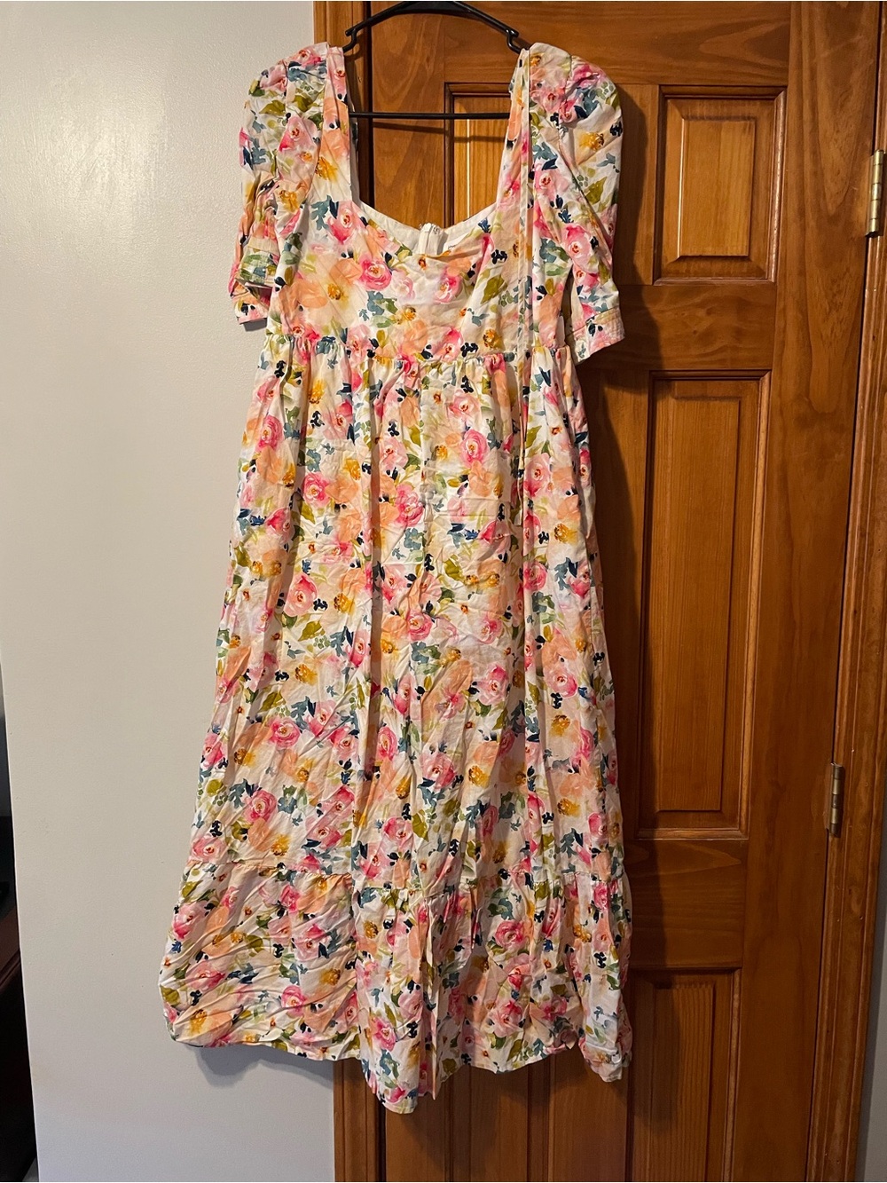 Jacquie the label Puff-Sleeve Maxi Dress in Pink, Yellow & Green